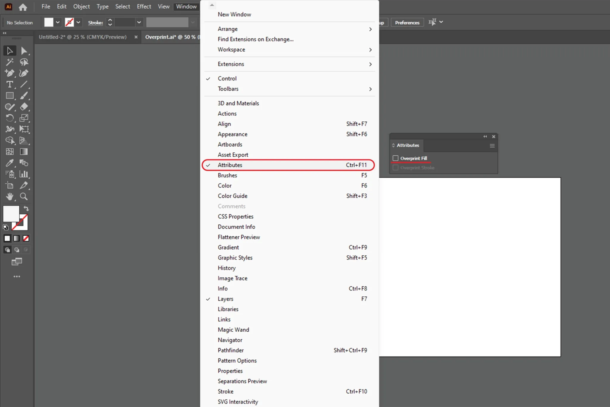 วิธีตรวจสอบ Overprint ใน Illustrator
